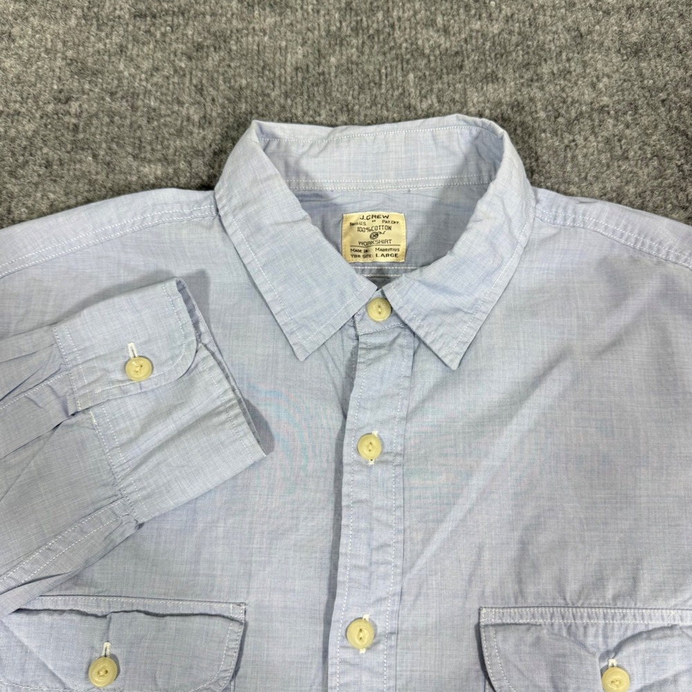 J.Crew Workshirt Utility Button Down Mens Large Blue 100% Cotton Long Sleeve